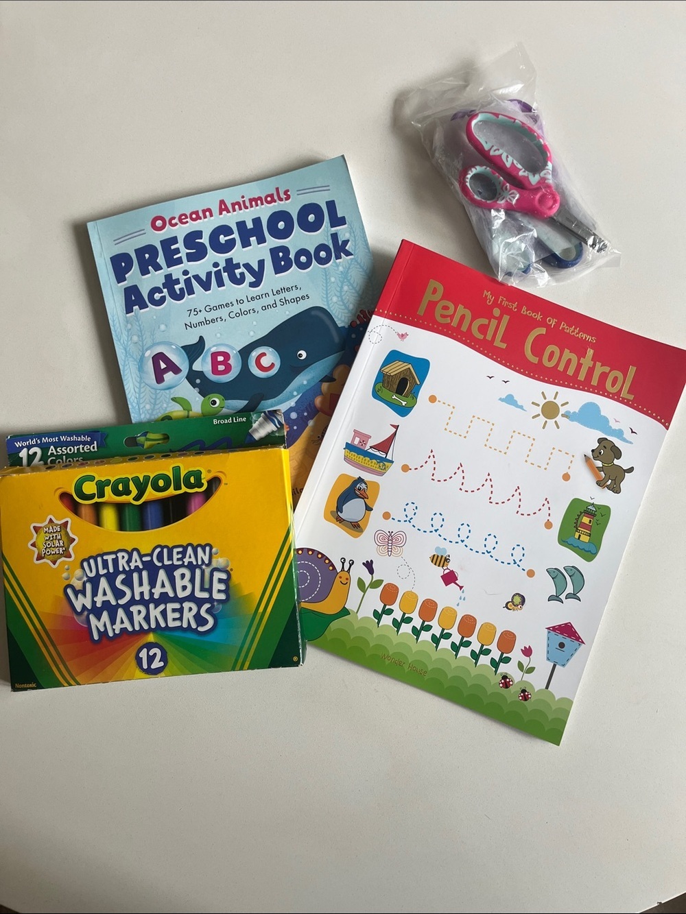 Preschool Activity Books, Skill Practice and Crayola Marker and 3 Piece Scissors